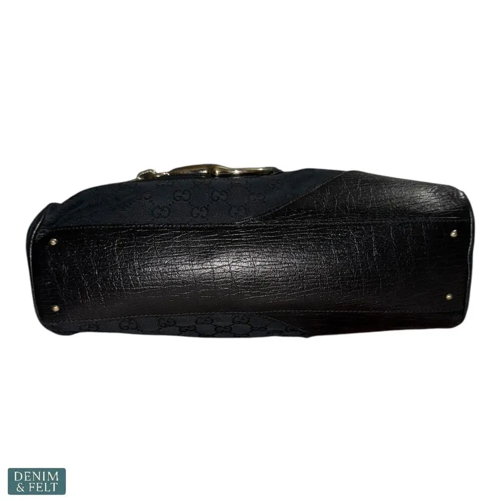 Gucci Black‎ GG Canvas Horsebit Boston Satchel Gold Hardware Classic Bag Purse